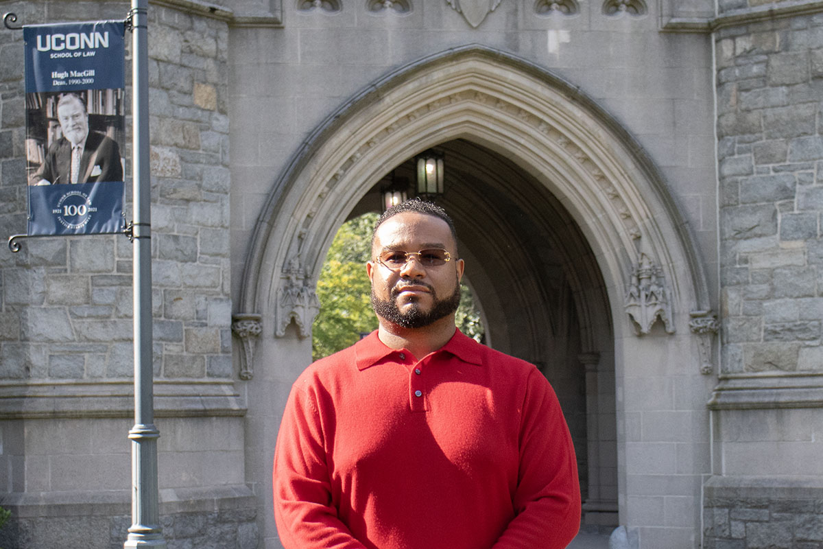 Anton Pettiford in front of the Starr Hall arch