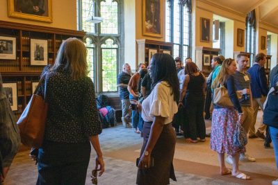 Dean Nelson chatting with students